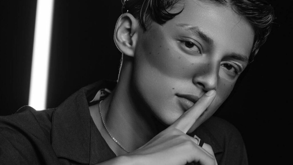 a male model in a black and white picture